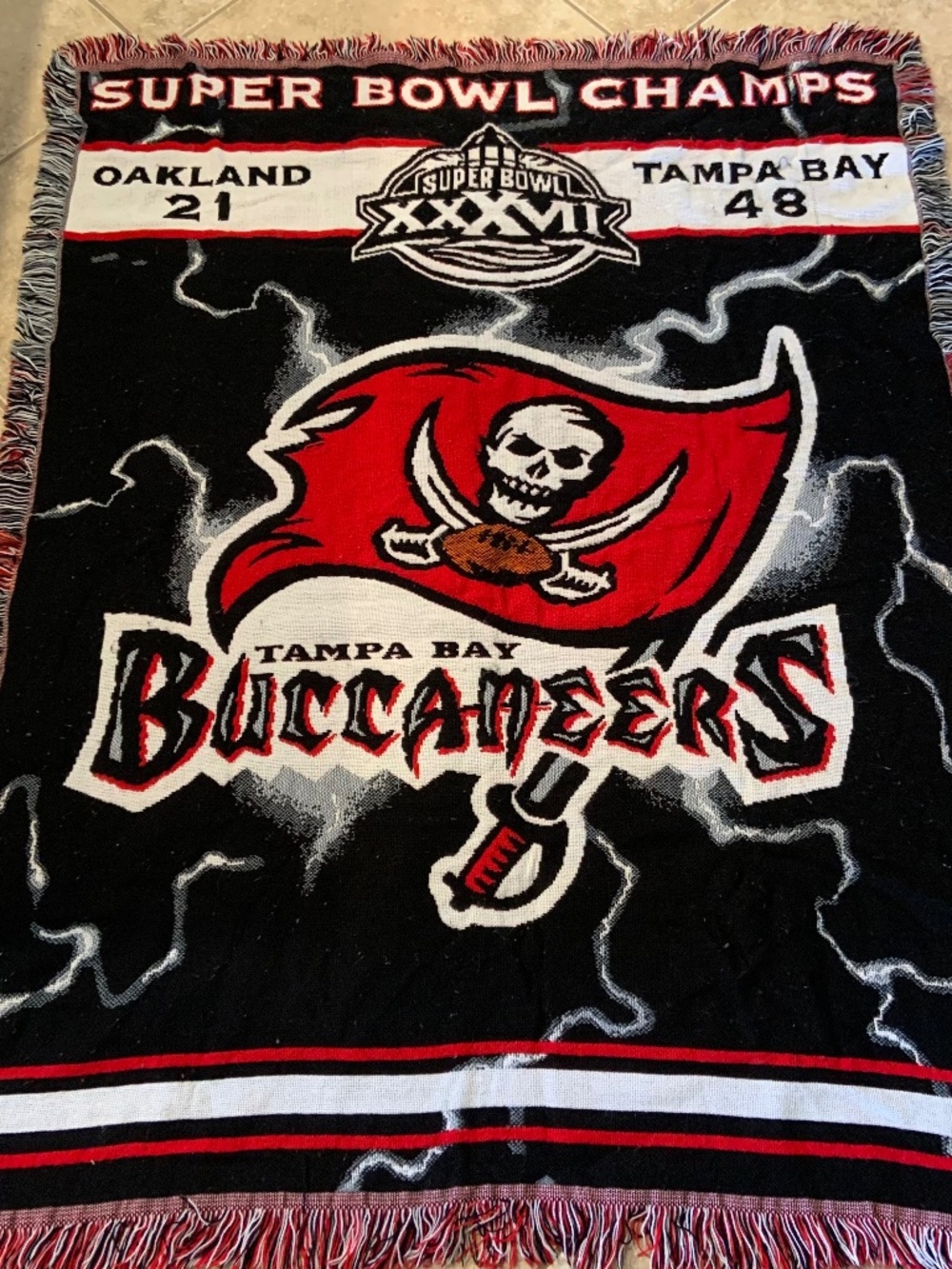Tampa Bay Buccaneers Super Bowl XXXVII Champs Tapestry Woven Throw 56" x 44"